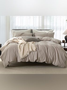 Neutral Taupe Cotton Duvet Cover Set - King Oversized plus NWOT